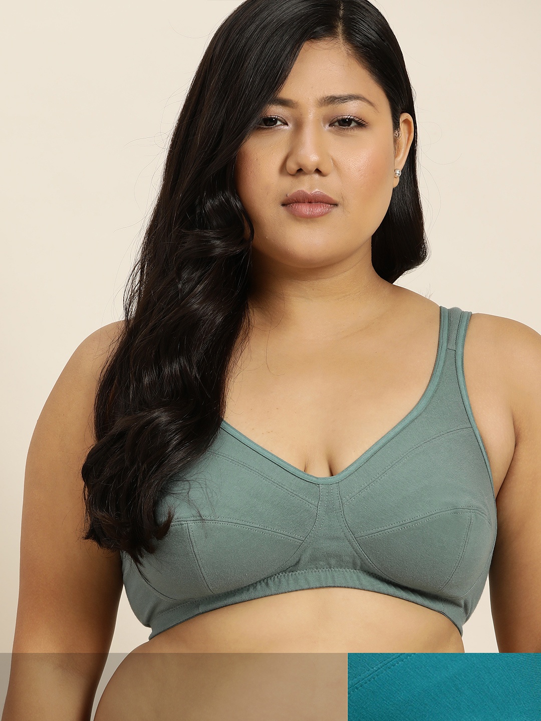 

Sztori Plus Size Set Of 2 Solid Everyday Bra, Green
