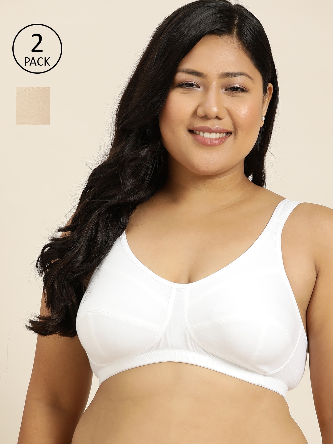 

Sztori Plus Size Set Of 2 Solid Everyday Bra, White