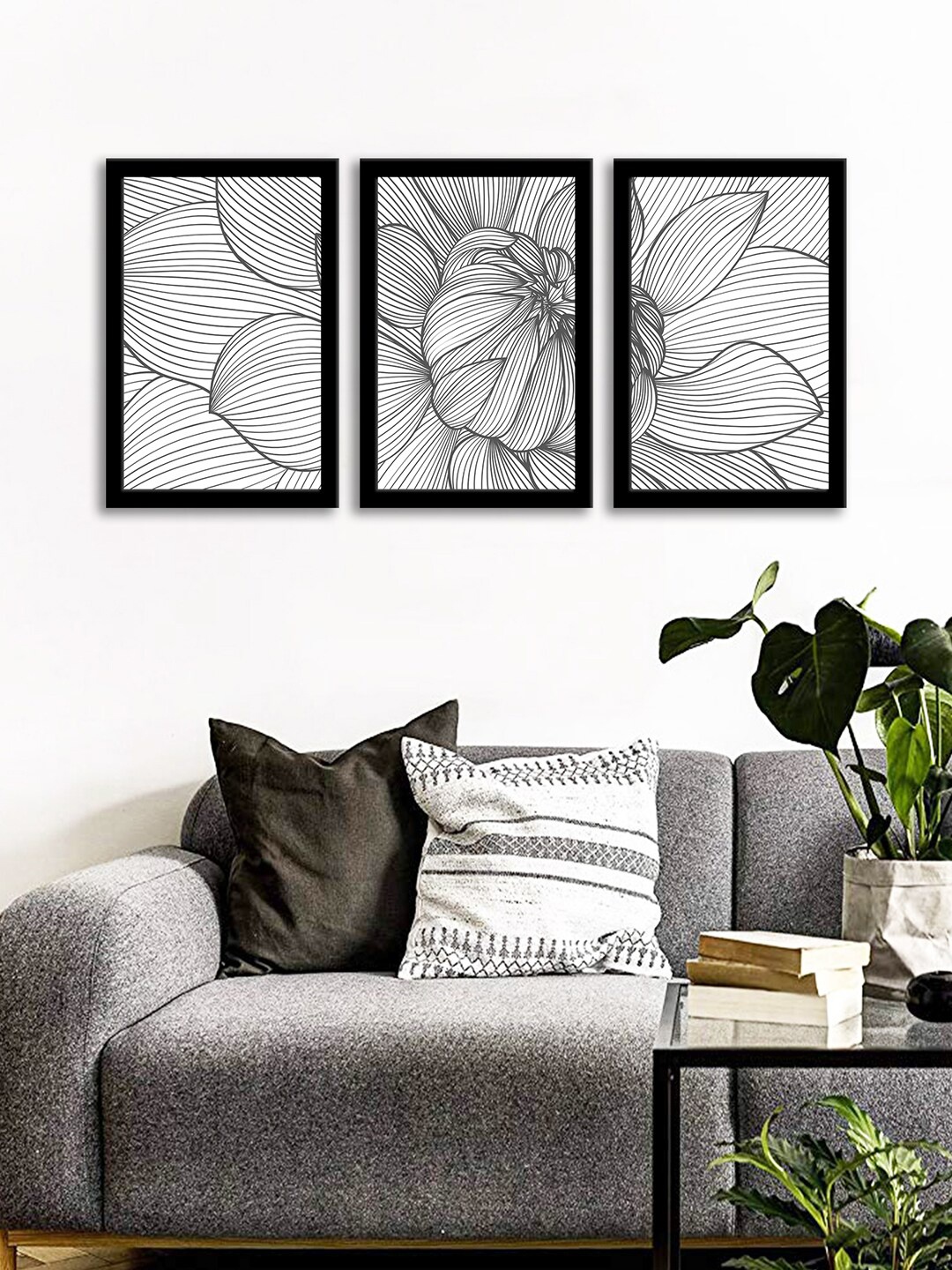 

WENS Set Of 3 Black & White Flower Wall Art Paintings