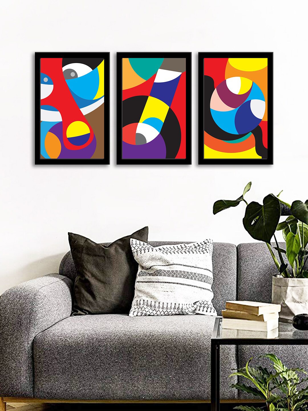 

WENS Set Of 3 Multicoloured Coloful Modern Art Paintings, Multi