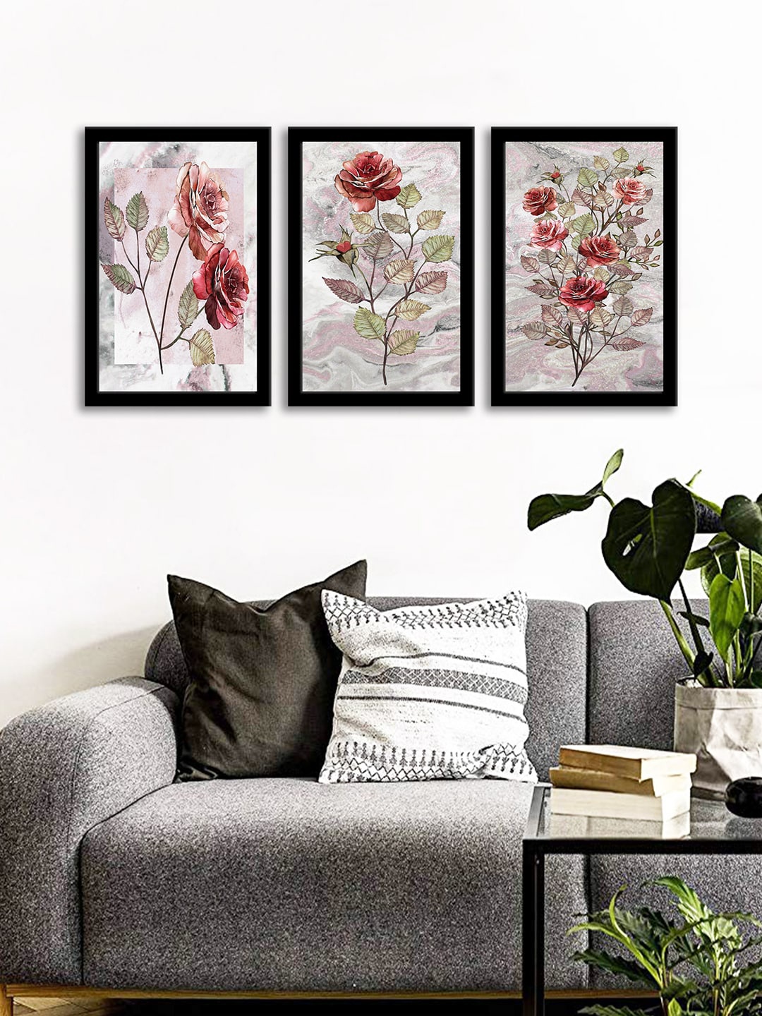 

WENS Set Of 3 Multicoloured Burgundy Rose Wall Art Painting, Multi