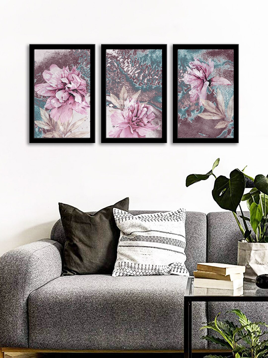 

WENS Set Of 3 Multicoloured Peonies Wall Art Painting, Multi