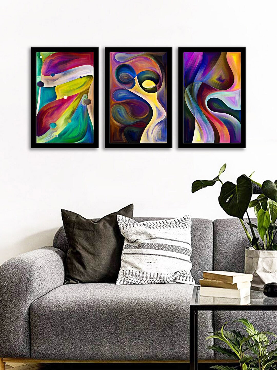 

WENS Set Of 3 Multicoloured Hormonious Modern Wall Art Painting, Multi