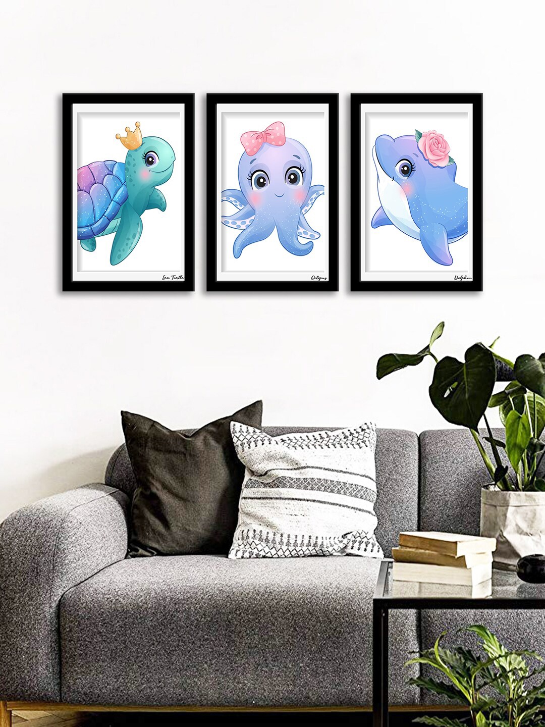 

WENS Set Of 3 Multicoloured Cute Little Sea Turtle Wall Art Painting, Multi