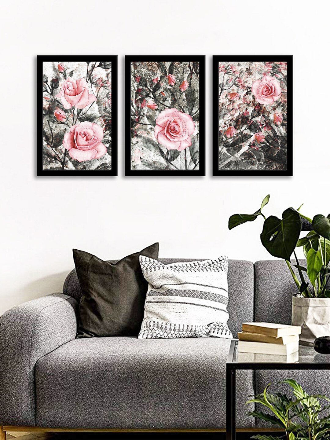 

WENS Set Of 3 Pink Modern Abstract Roses Wall Art Paintings