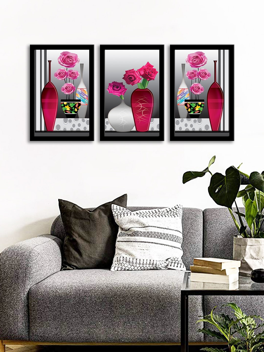 

WENS Set Of 3 Pink & Grey Colorful Modern Wall Art Paintings