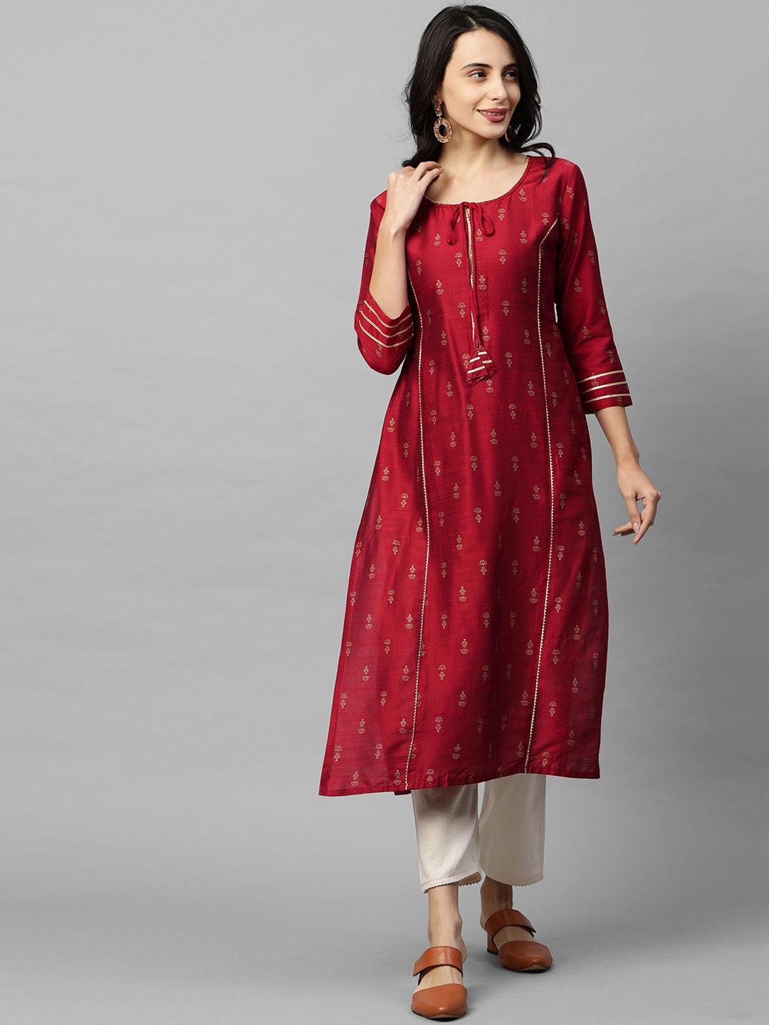 

FASHOR Women Maroon Ethnic Motifs Printed Kurta