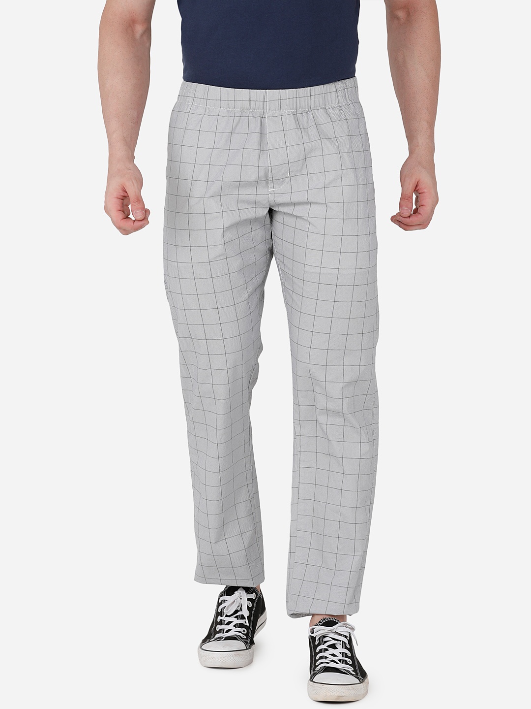 

beevee Men Grey Checked Cotton Track Pants