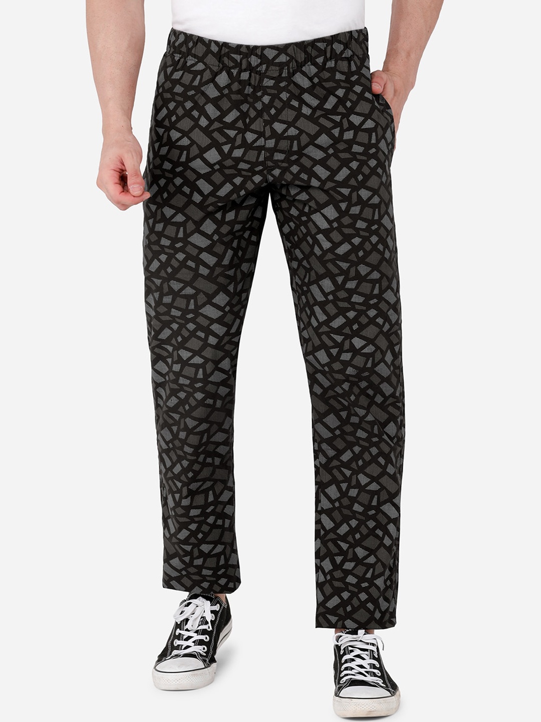 

beevee Men Black Printed Cotton Track Pants
