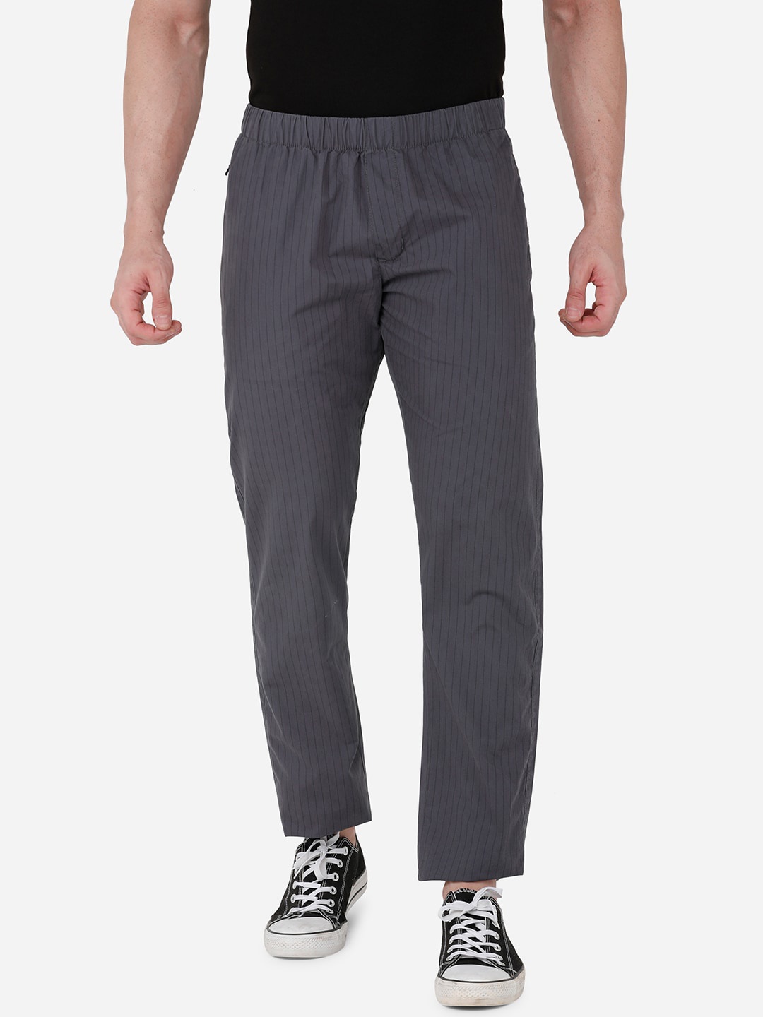 

beevee Men Grey Striped Cotton Track Pants