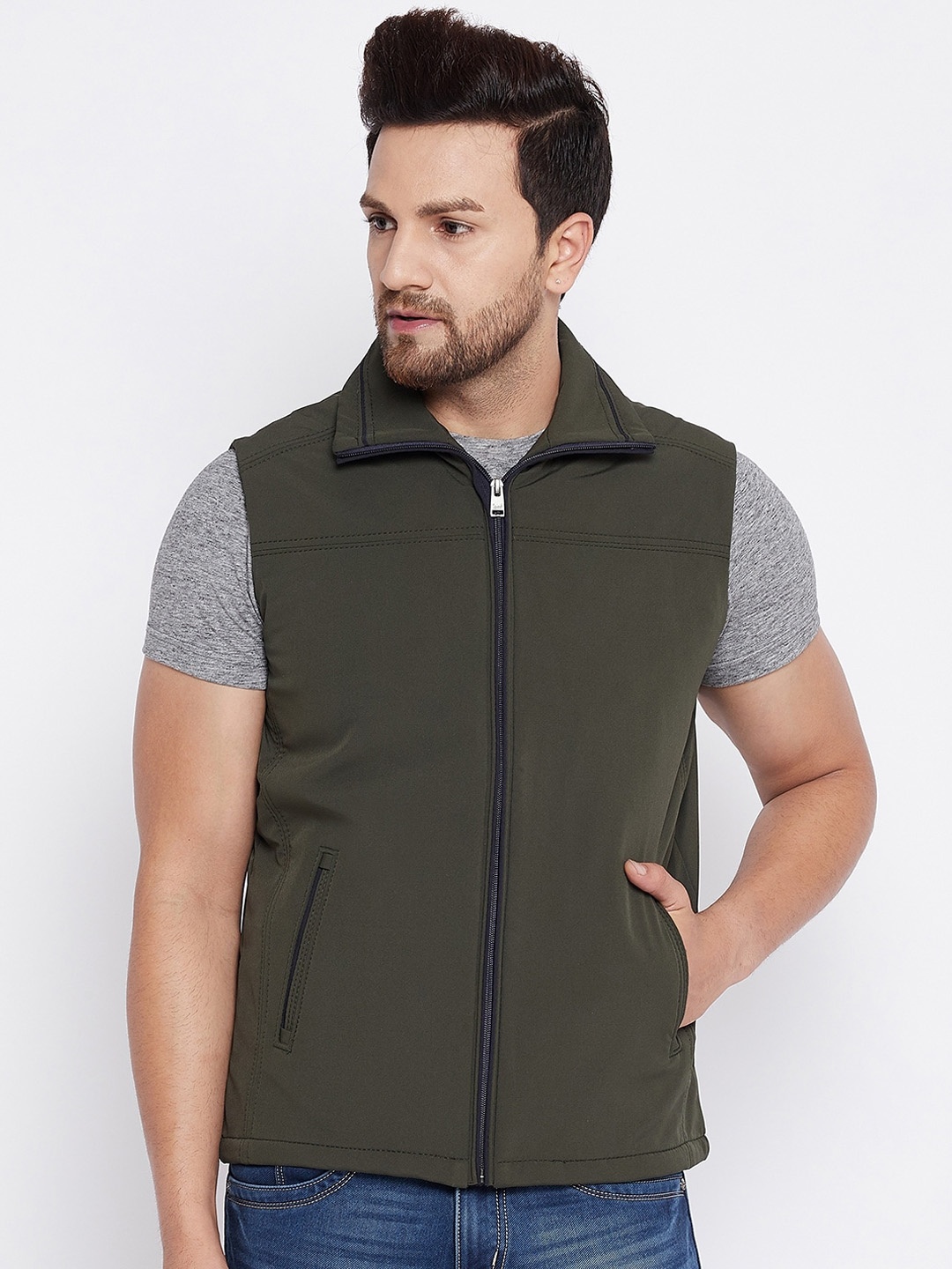 

Spirit Men Olive Green Windcheater Tailored Jacket