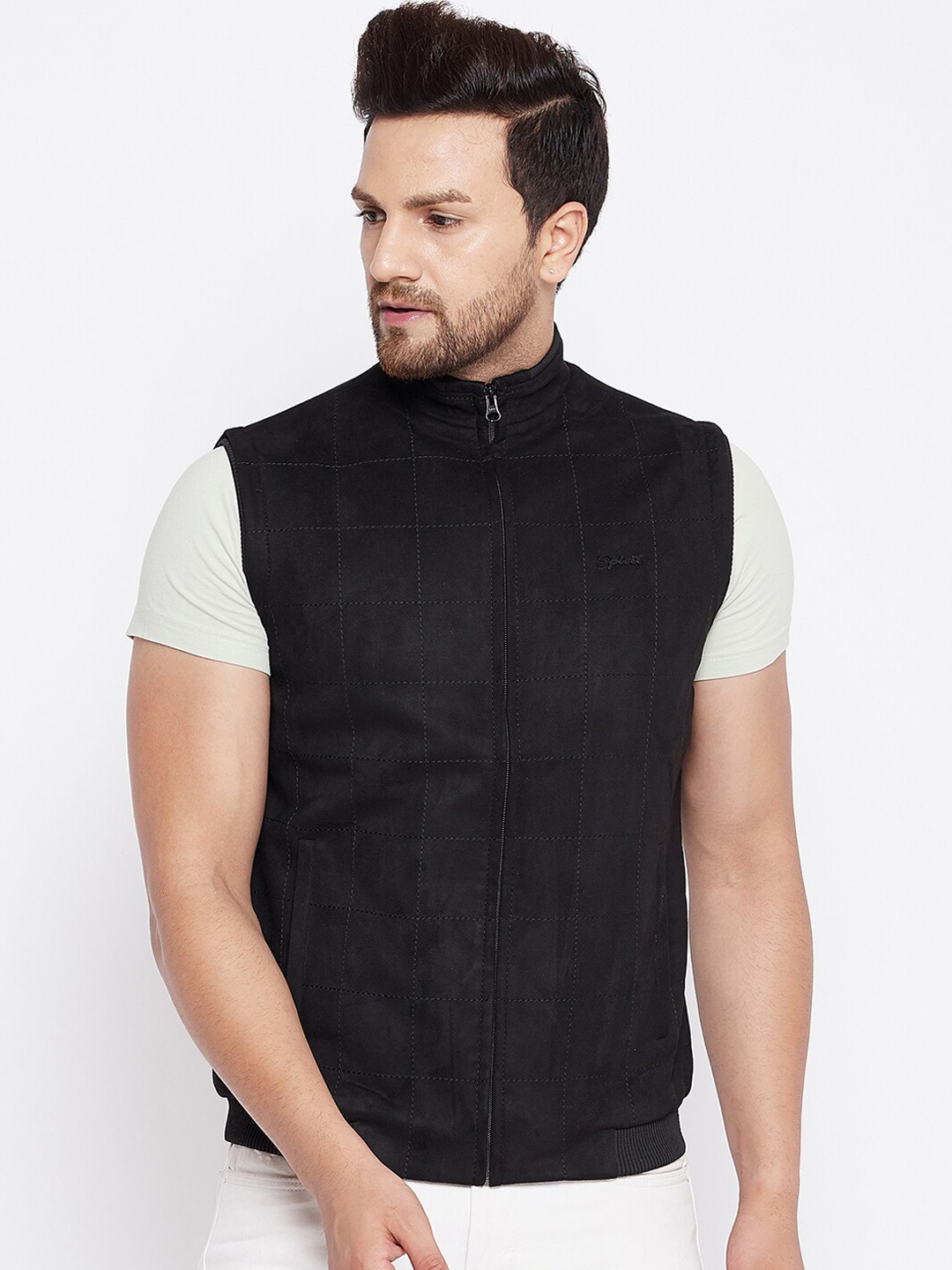 

Spirit Men Black Checked Suede Windcheater Bomber Jacket