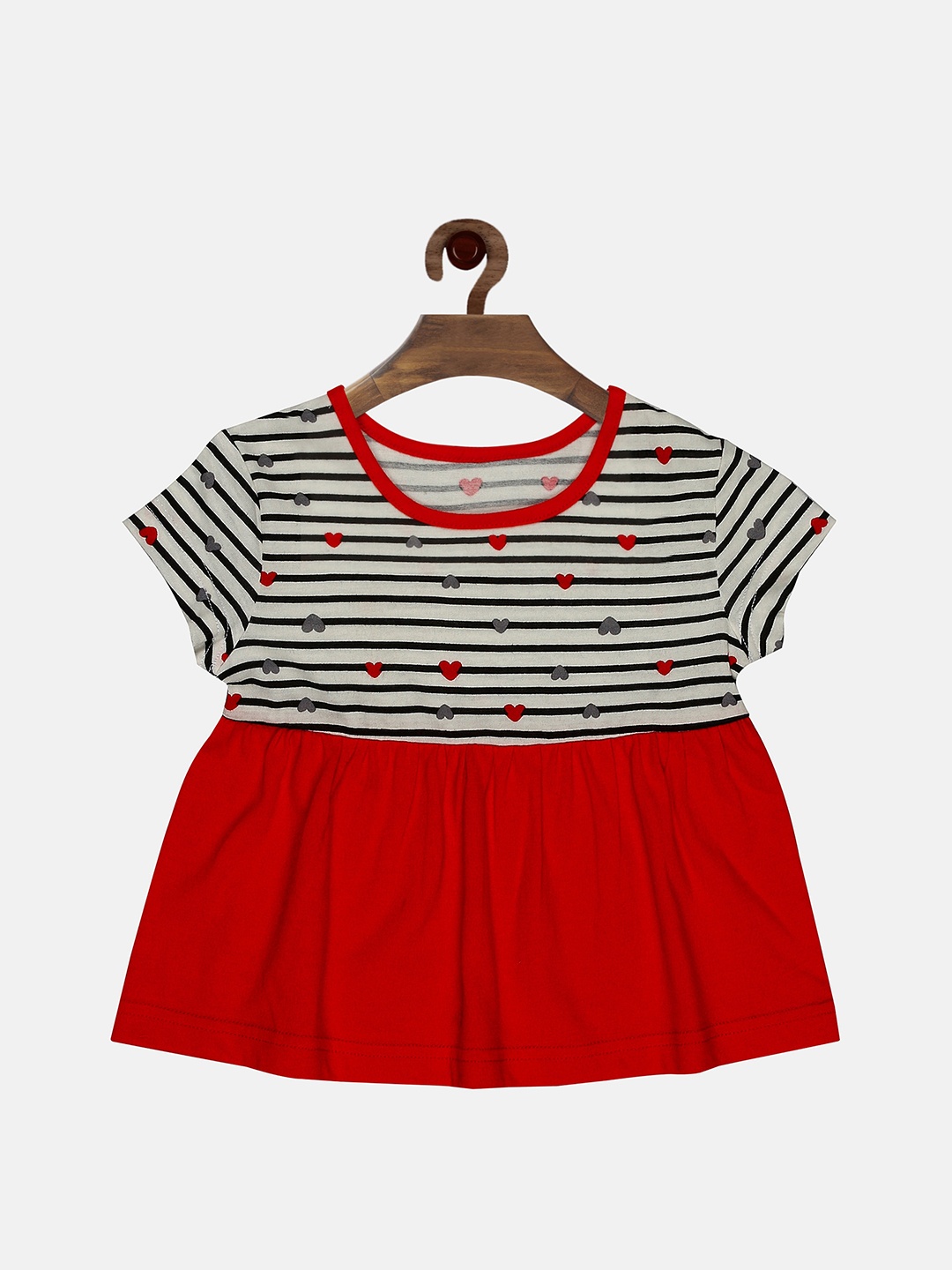 

First Kick Girls Red & Black Striped Cotton Regular Top