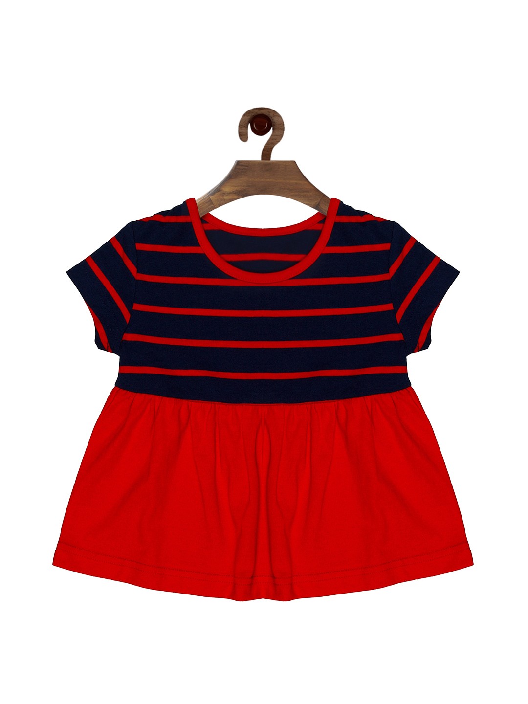 

First Kick Girls Red & Navy Blue Striped Cotton Regular Top