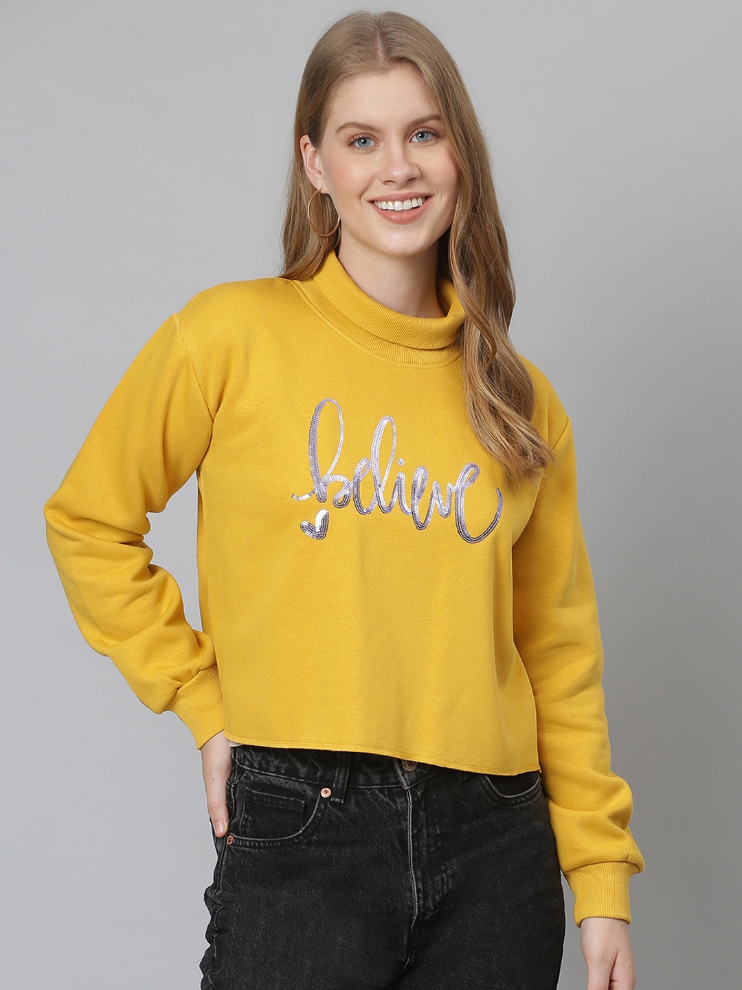 

Campus Sutra Women Yellow Sequined Sweatshirt
