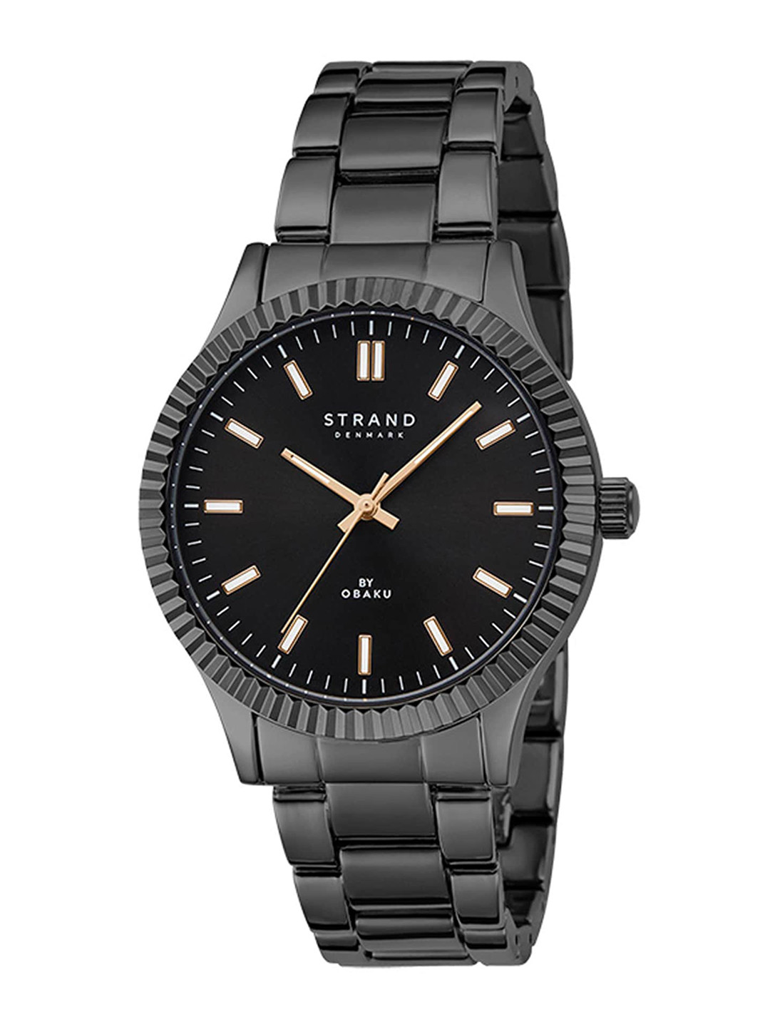 

STRAND BY OBAKU Men Black Brass Embellished Dial & Black Stainless Steel Bracelet Style Straps Analogue Watch S726GXBBSB-DS