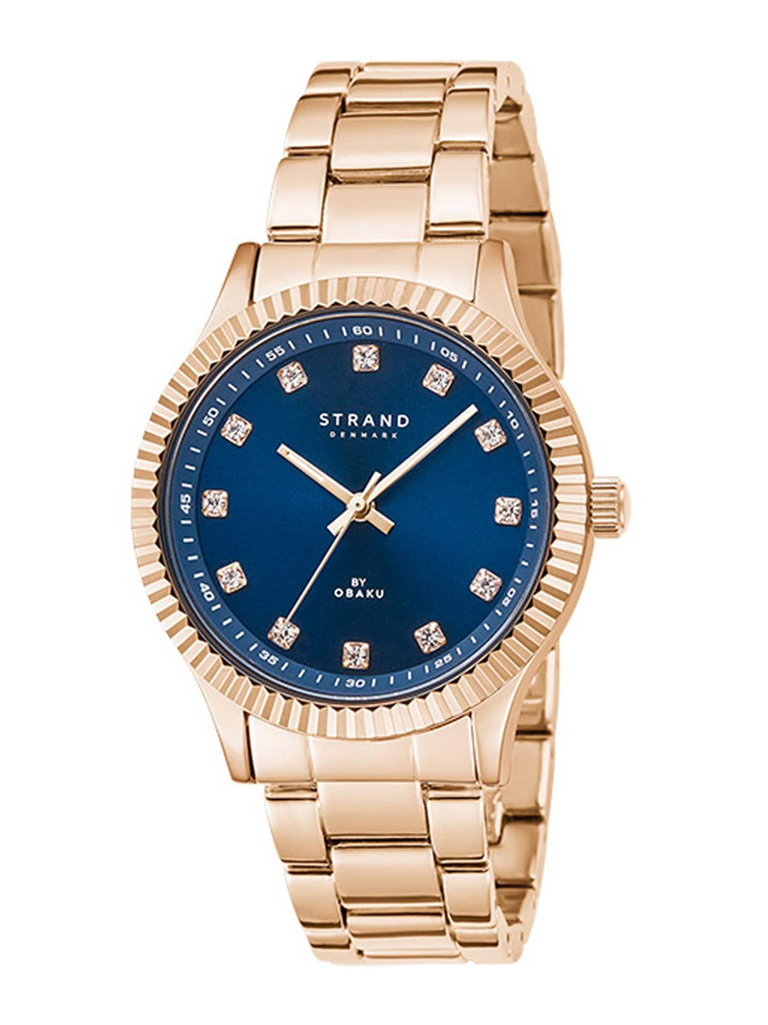 

STRAND BY OBAKU Women Blue Brass Embellished Dial & Rose Gold Toned Stainless Steel Bracelet Style Straps Watch