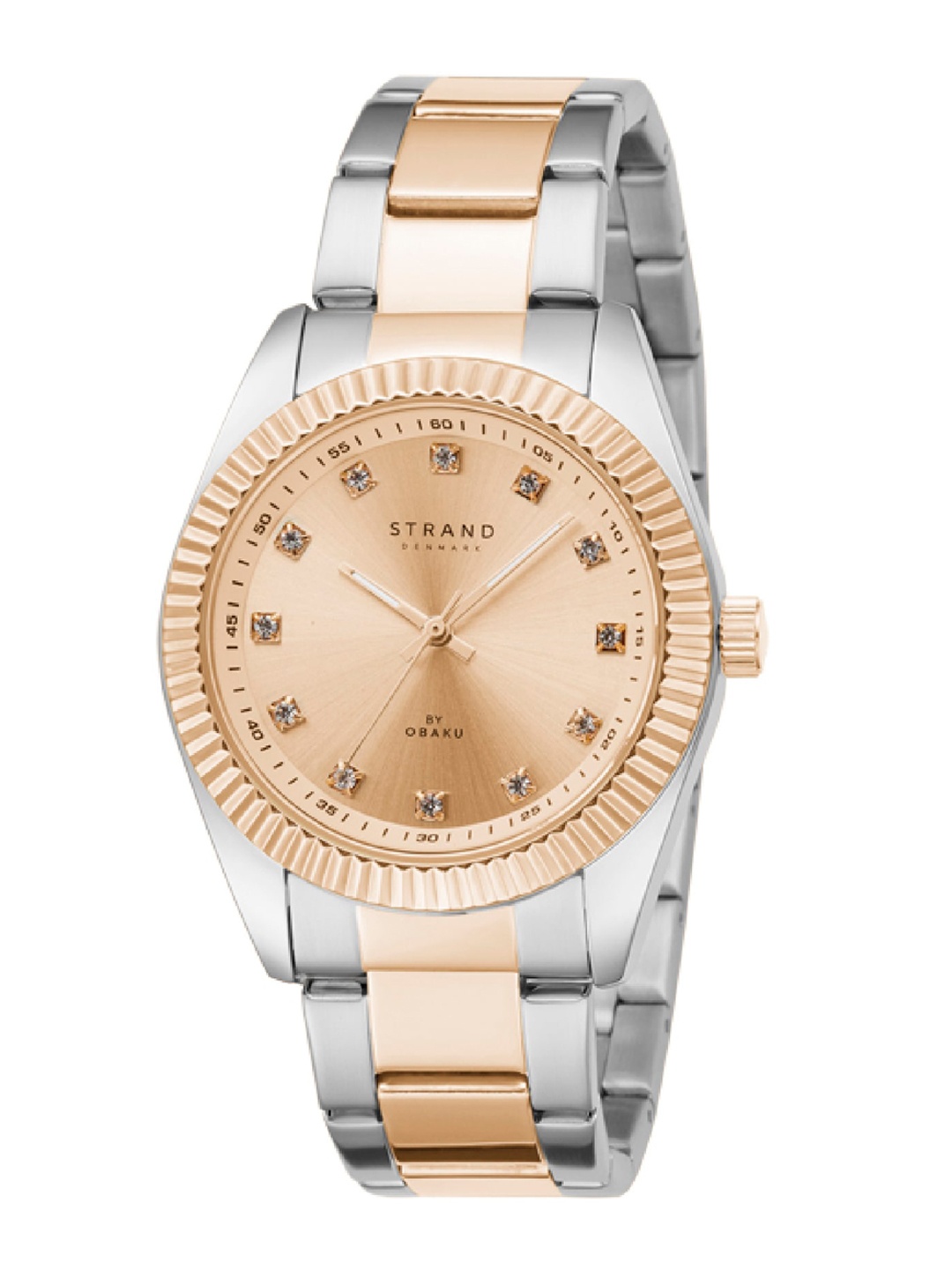 

STRAND BY OBAKU Men Rose Gold-Toned Brass Embellished Dial & Multicoloured Stainless Steel Bracelet Style Watch