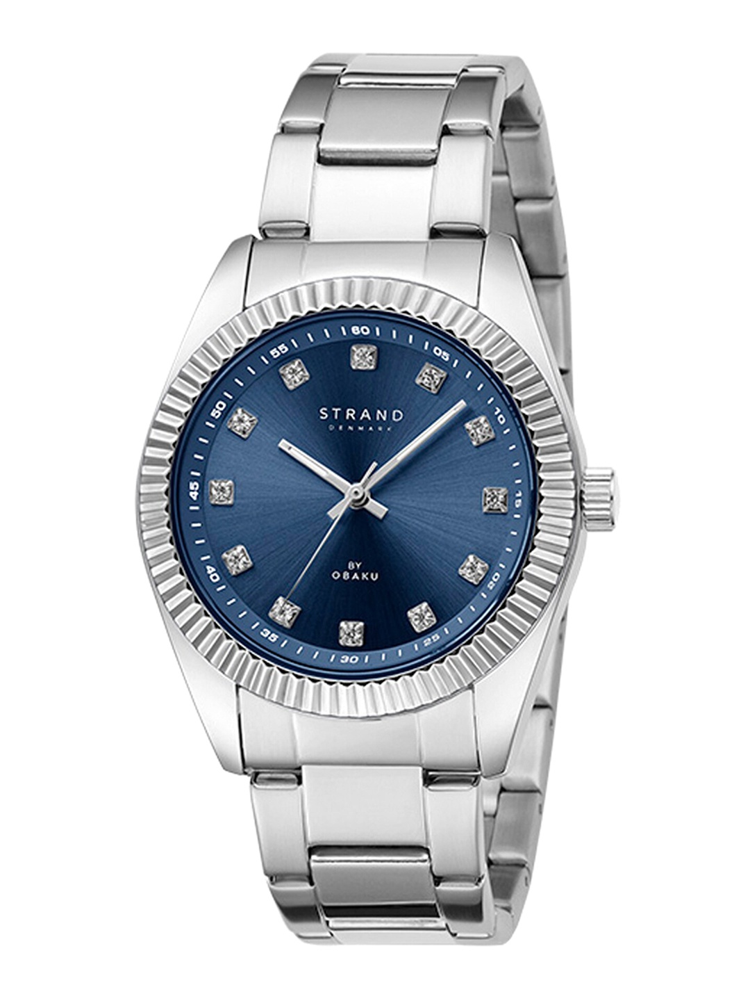 

STRAND BY OBAKU Women Blue Brass Embellished Dial & Silver Toned Stainless Steel Bracelet Style Straps Watch