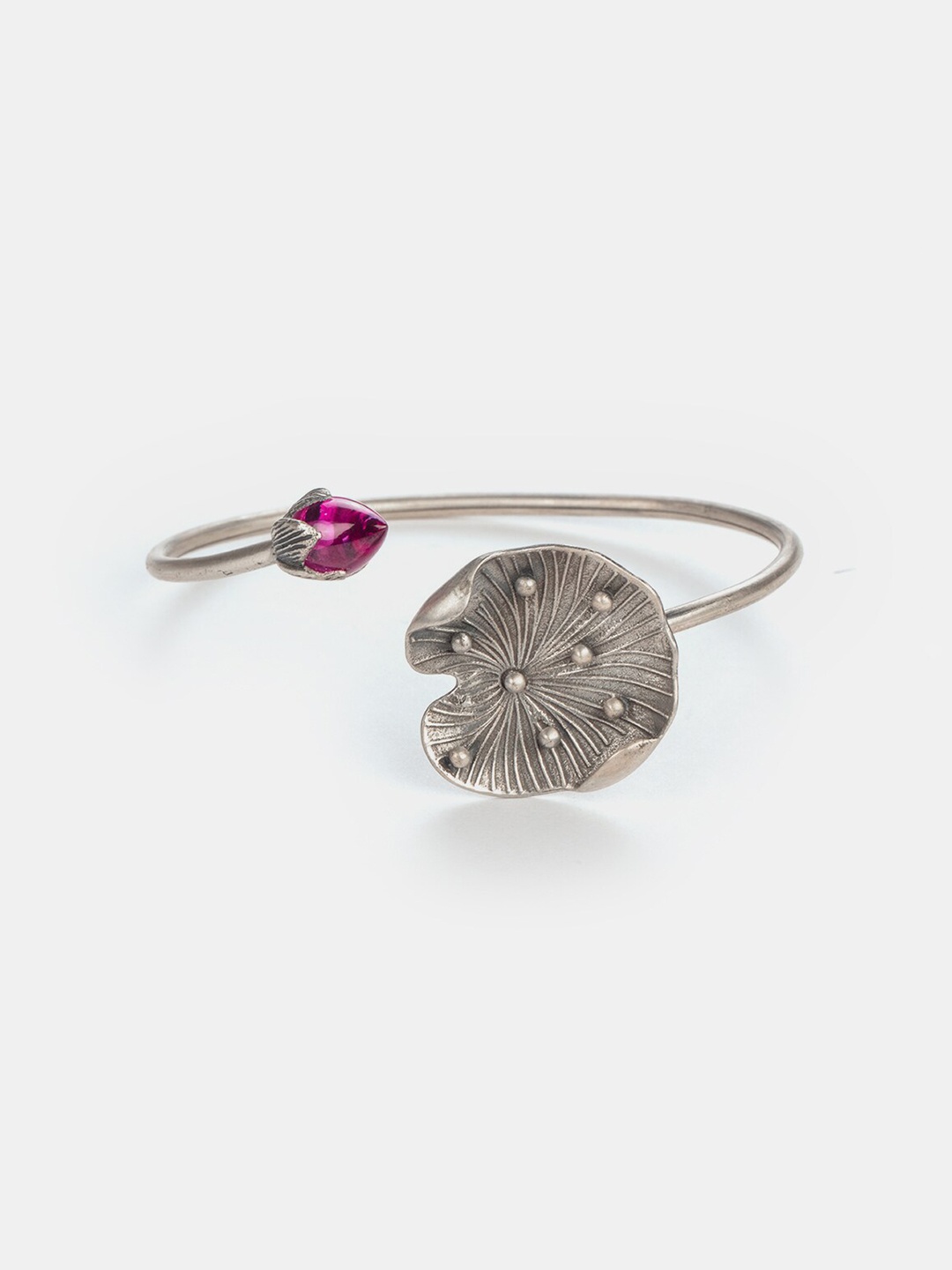 

SHAYA Women Pink Artificial Stones Silver-Toned Oxidised Cuff Bracelet