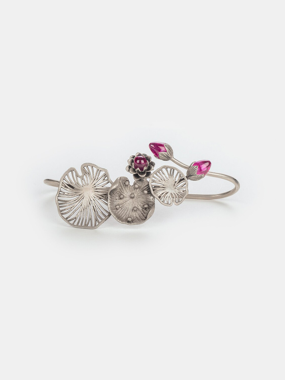 

SHAYA Women Oxidised Silver & Pink Crystals Cuff Bracelet