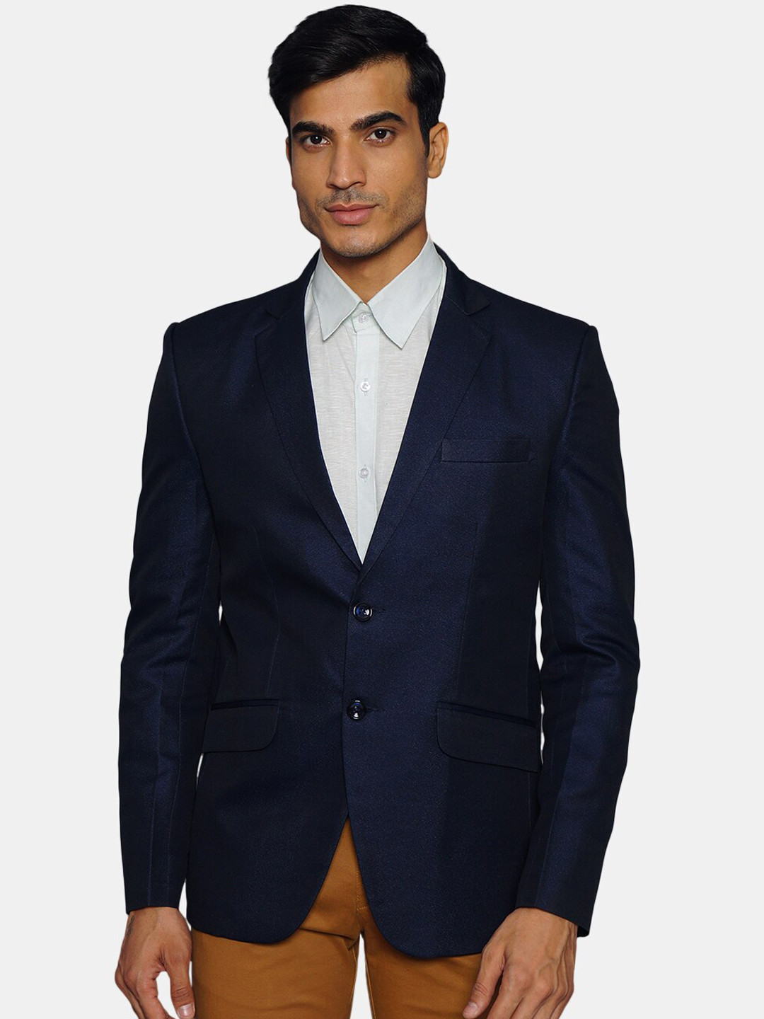 

Wintage Men Navy Blue Solid Single-Breasted Formal Blazer