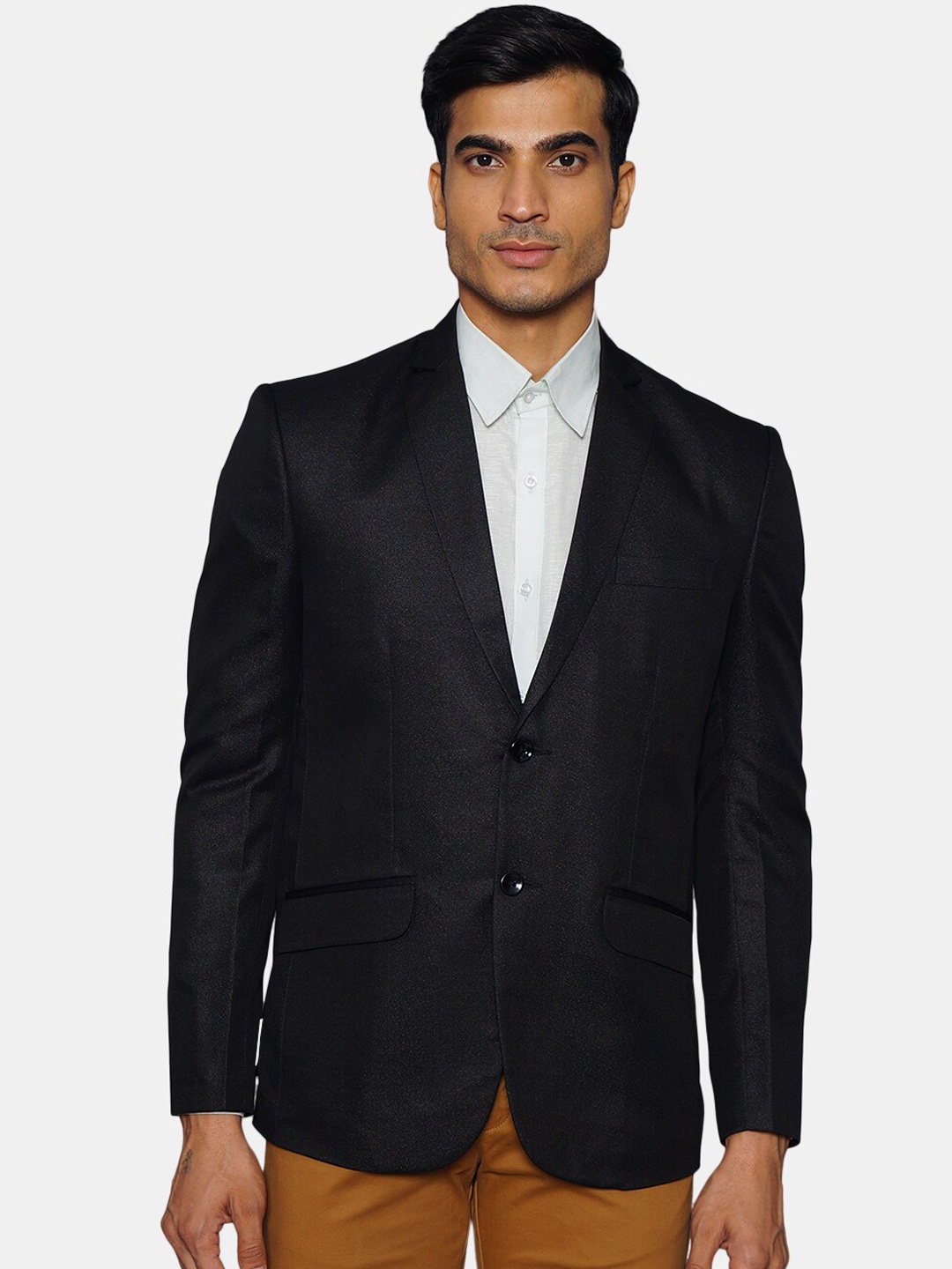 

Wintage Men Black Solid Single-Breasted Formal Blazer