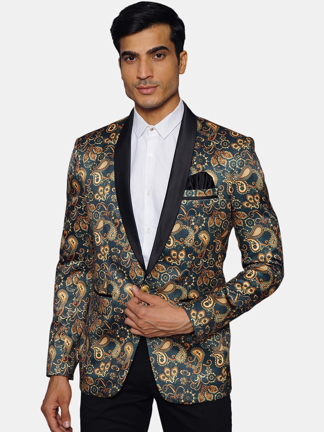 

Wintage Men Green & Beige Printed Single-Breasted Blazer