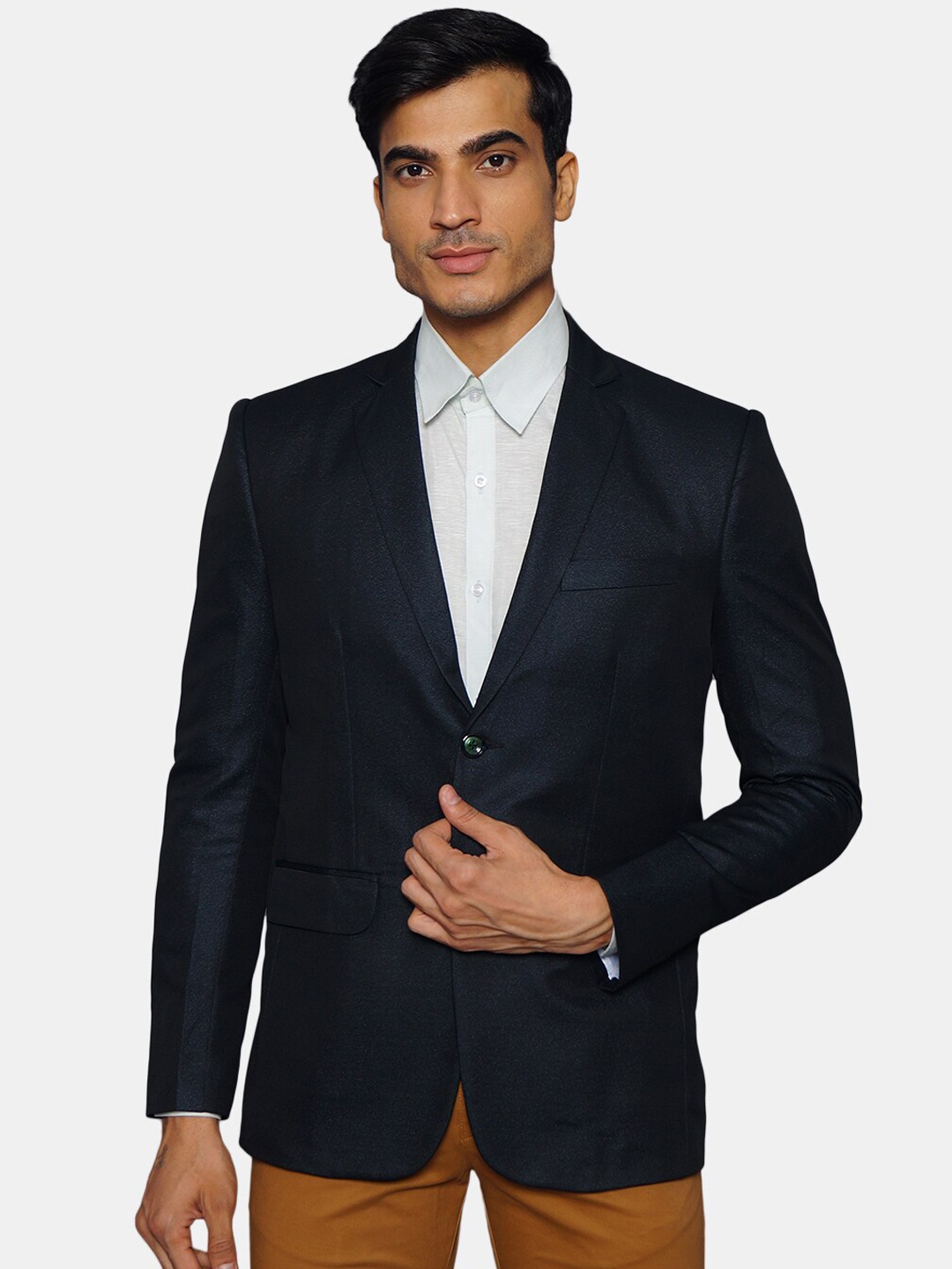 

Wintage Men Green Solid Single-Breasted Slim Fit Smart Casual Blazer