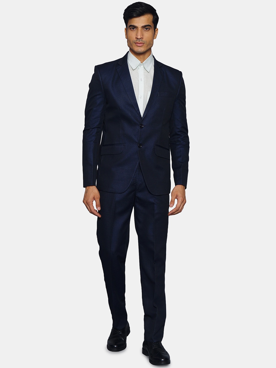 

Wintage Men Navy Blue Solid Single-Breasted Two-Piece Formal Suit