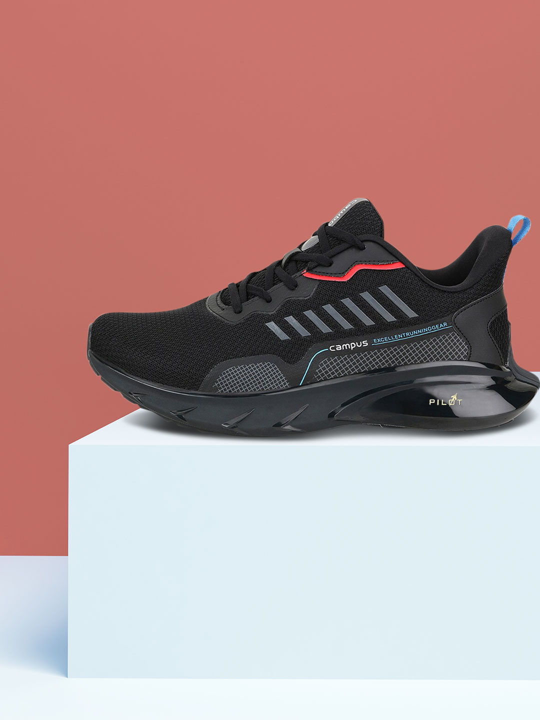 

Campus Men Black Mesh Running Shoes