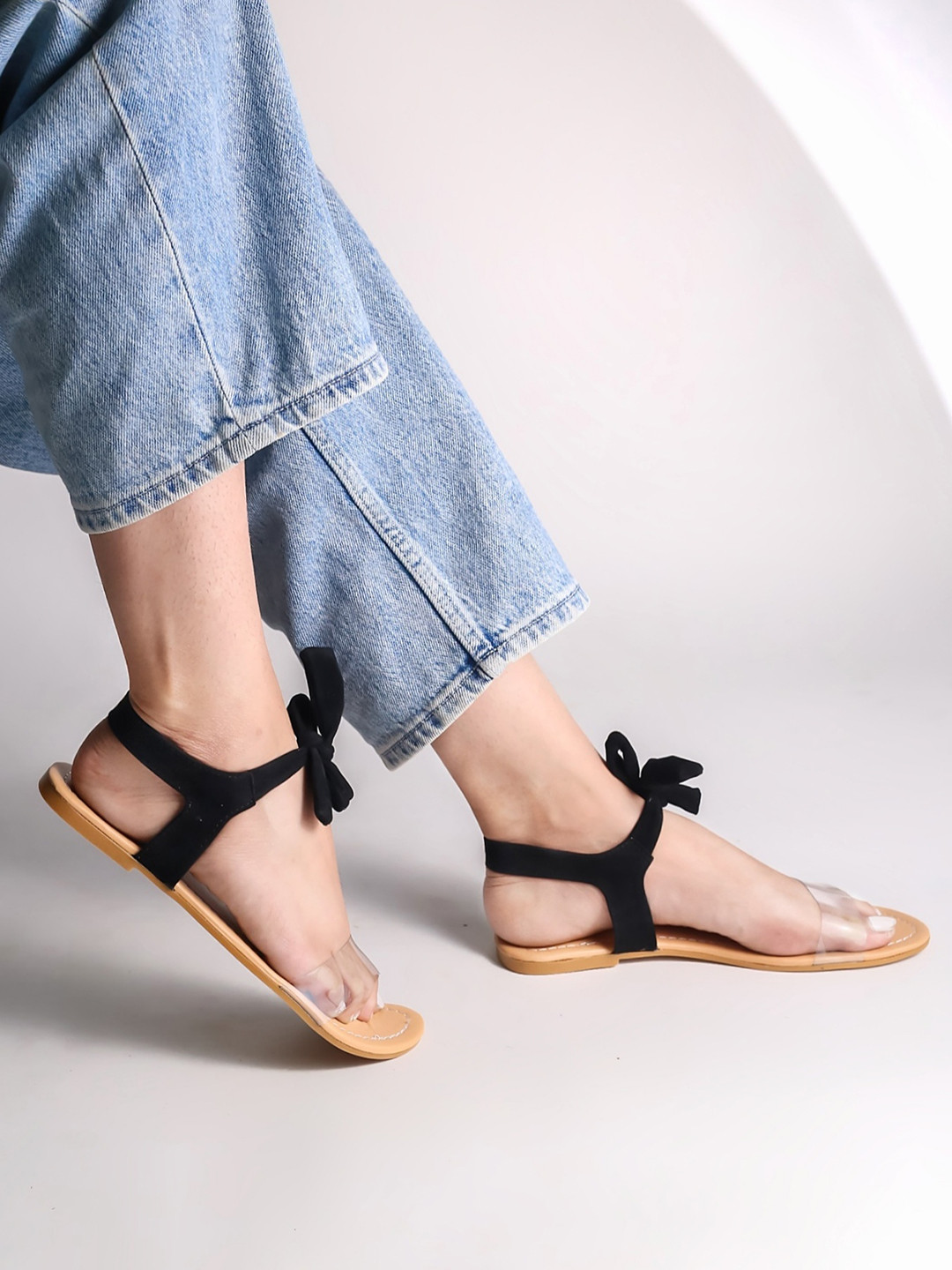 

Brauch Women Black Solid Open Toe Flats with Bows