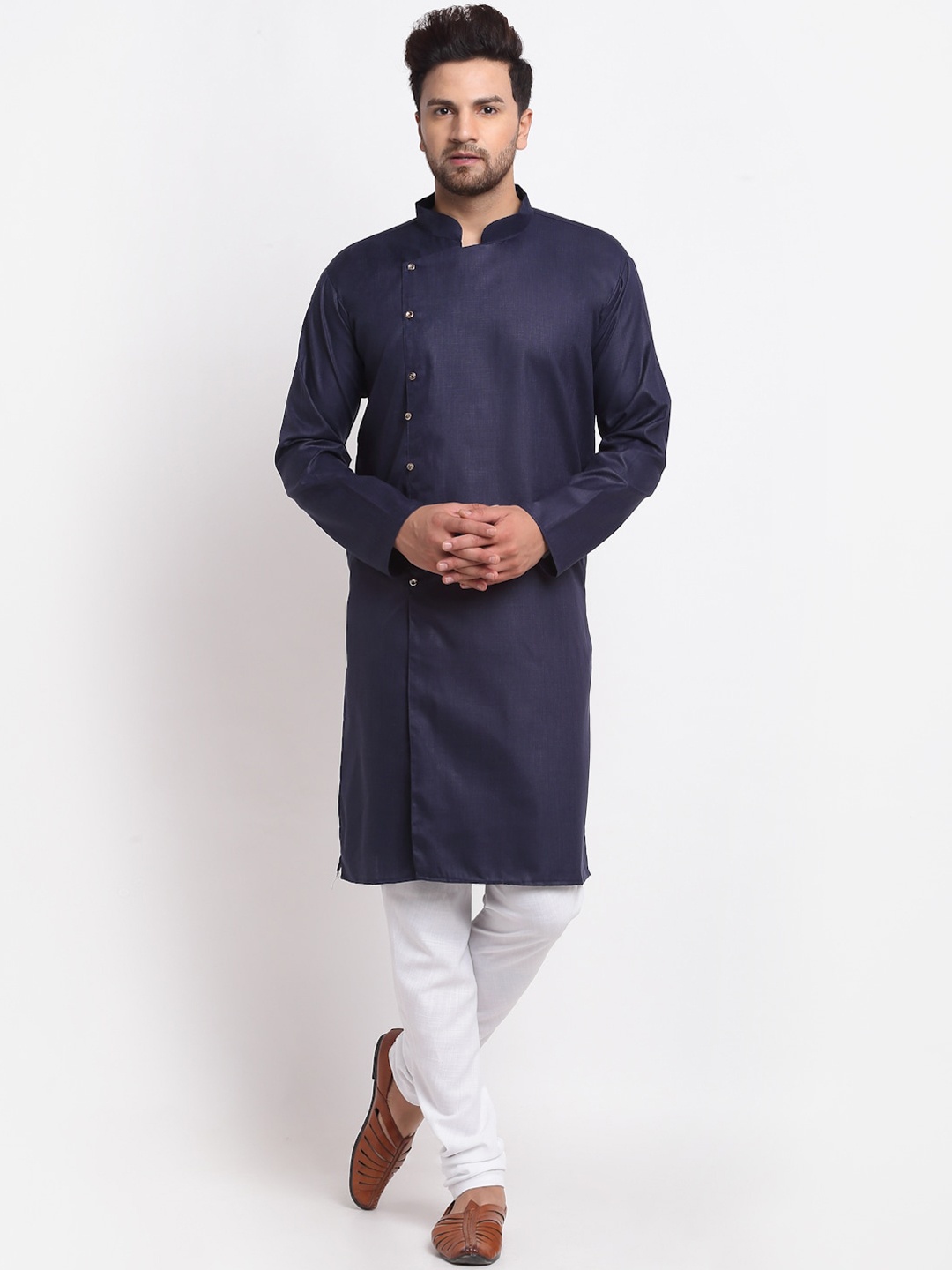 

Benstoke Men Navy Blue Angrakha Kurta with Pyjamas