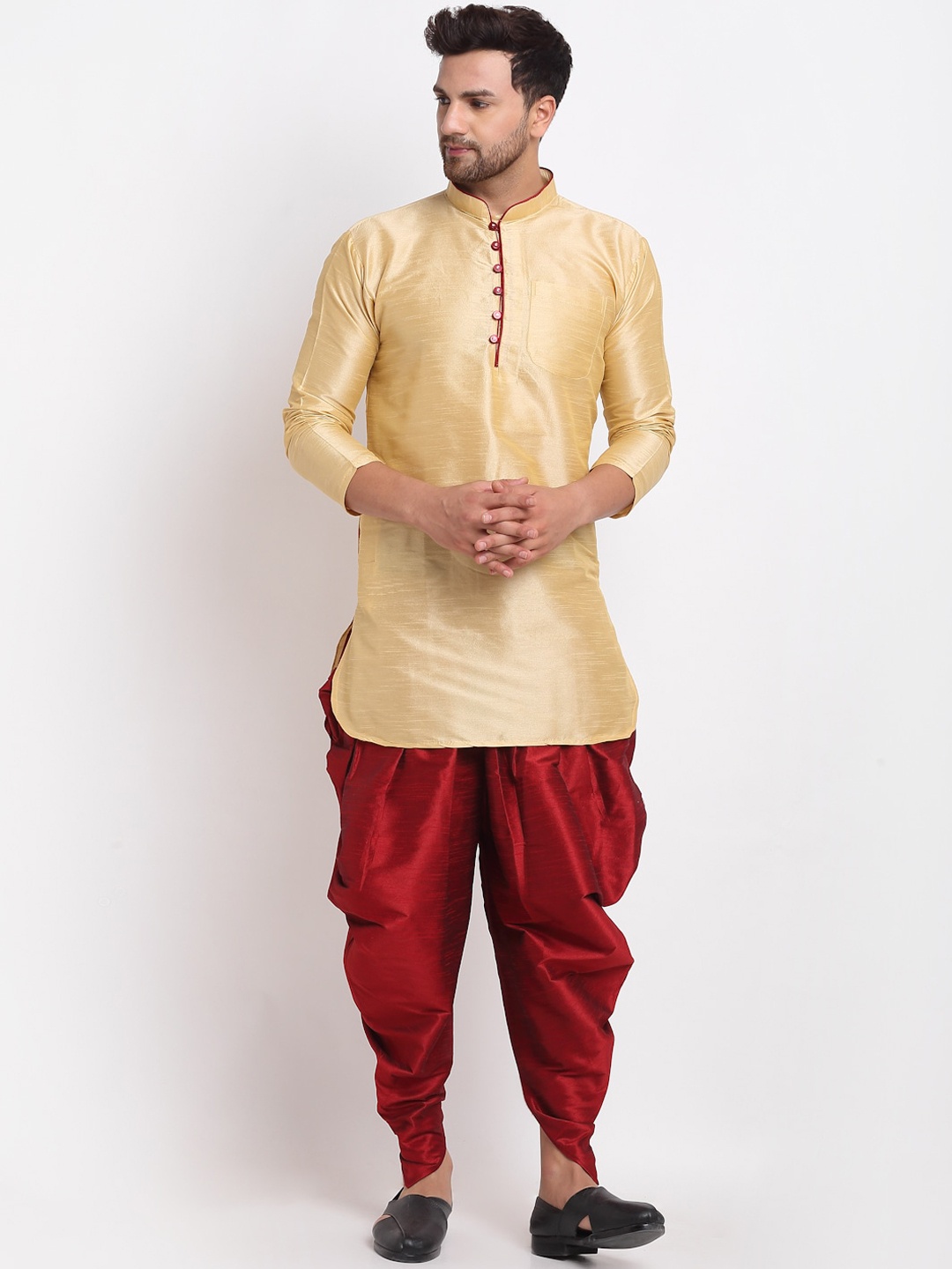 

Benstoke Men Gold-Toned Regular Dupion Silk Kurta with Patiala
