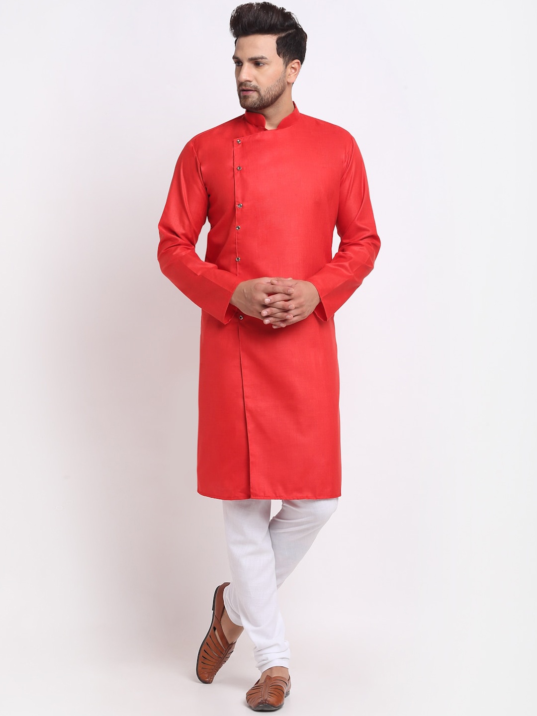 

Benstoke Men Red Angrakha Kurta with Pyjamas