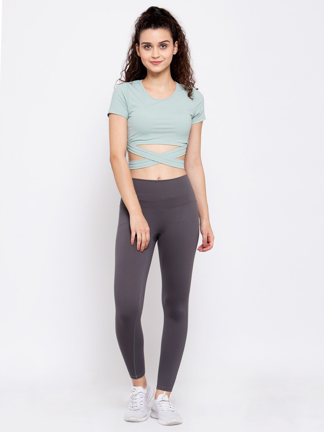 

iki chic Women Grey Top with Leggings, Green