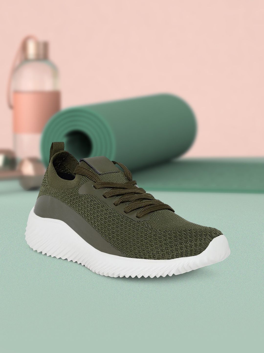 

Forever Glam by Pantaloons Women Olive Green Textile Running Non-Marking Shoes
