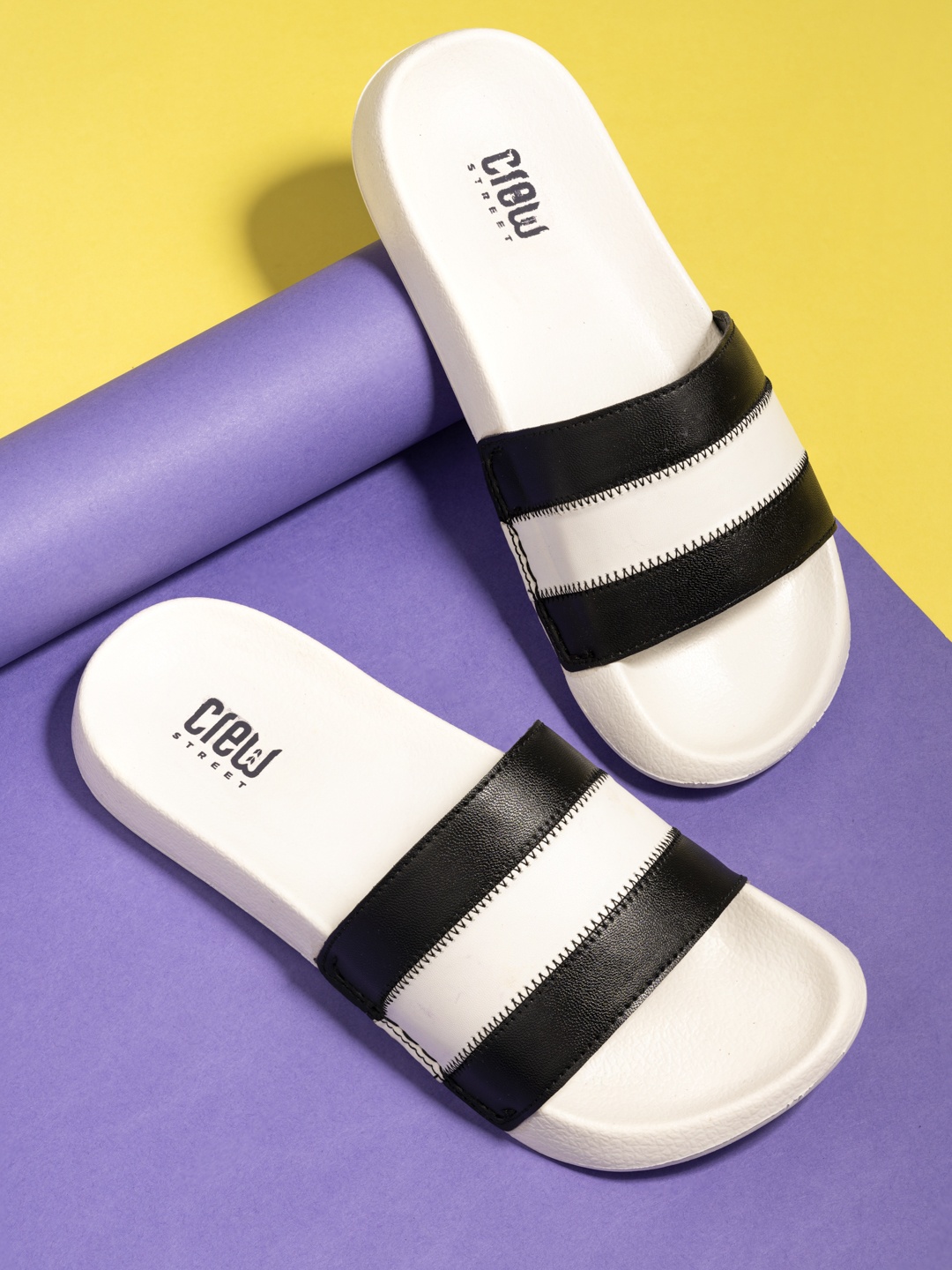 

Crew STREET Men White & Black Colourblocked Sliders
