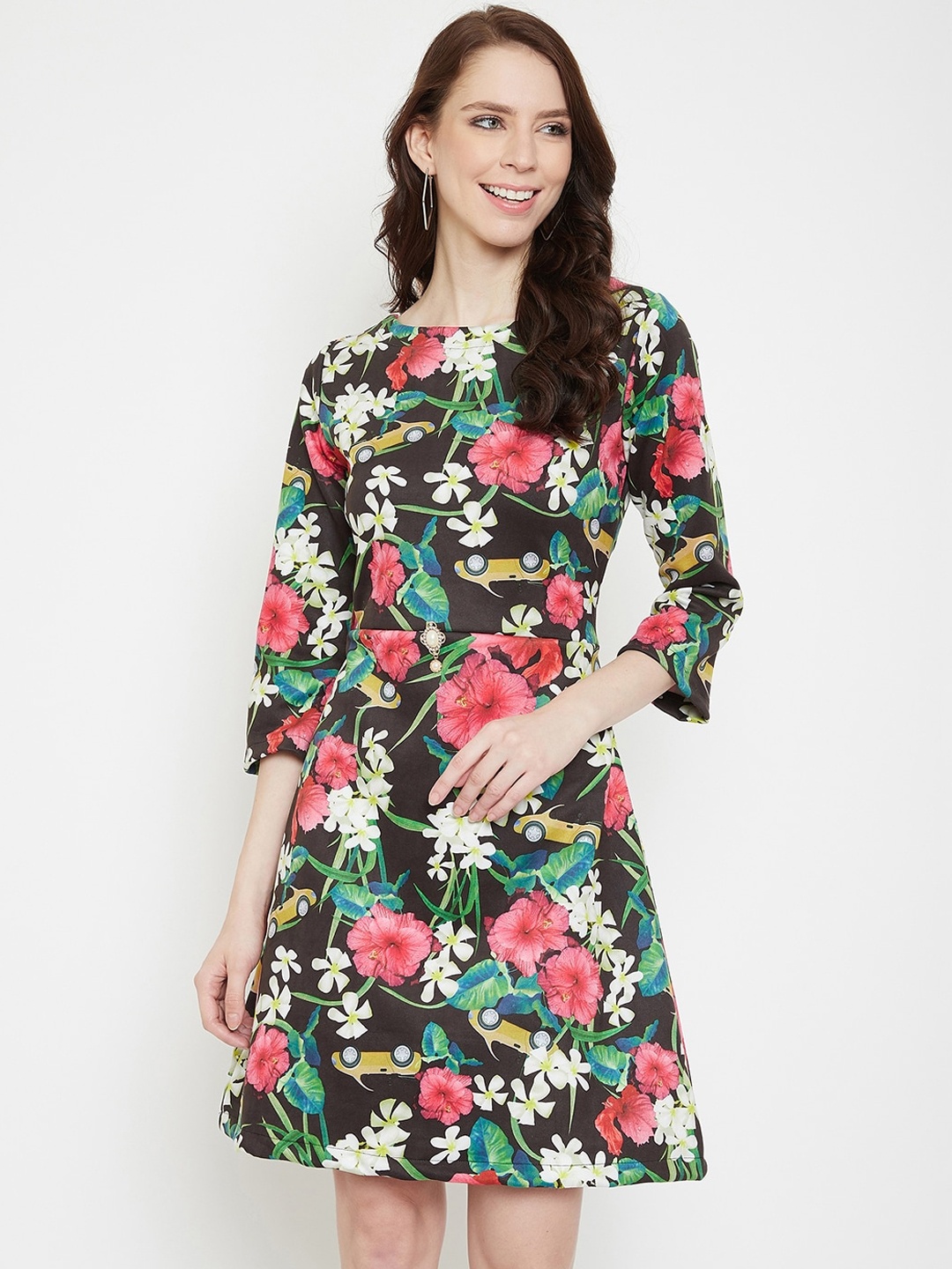 

armure Women Multicoloured Floral Satin A-Line Dress, Multi