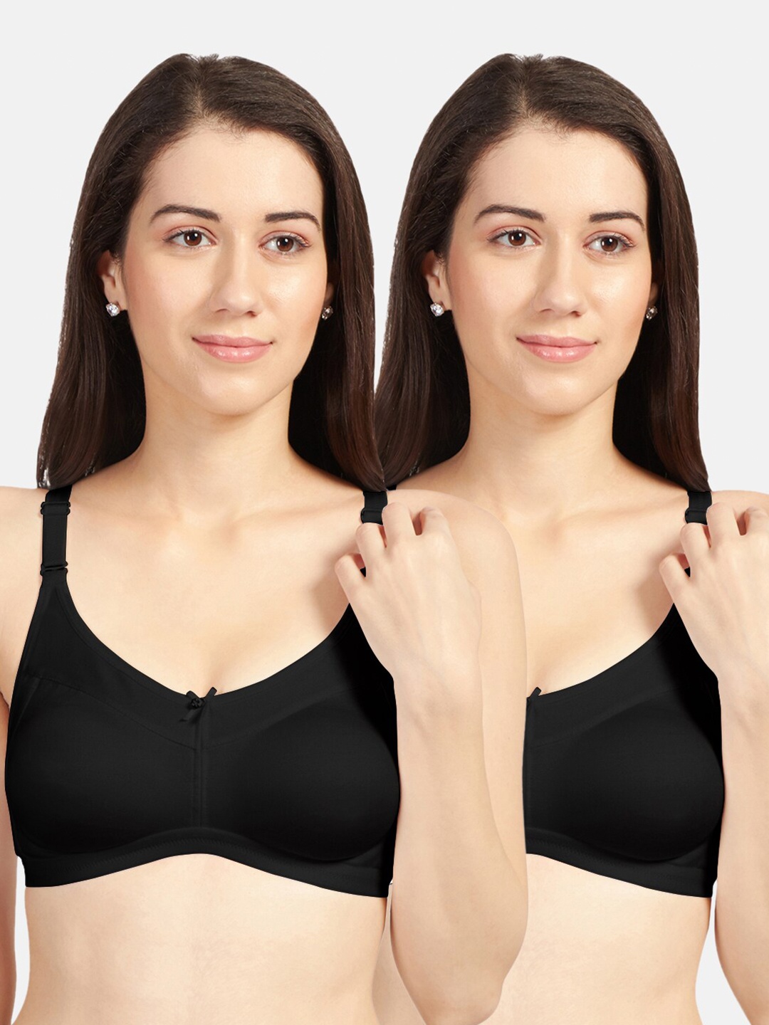 

Sonari Set of 2 Black Solid Non Wired Full Coverage T-shirt Bra flameblackblack32D