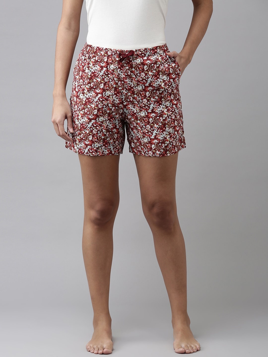 

Van Heusen Women Printed Functional Pocket Lounge Shorts, Maroon