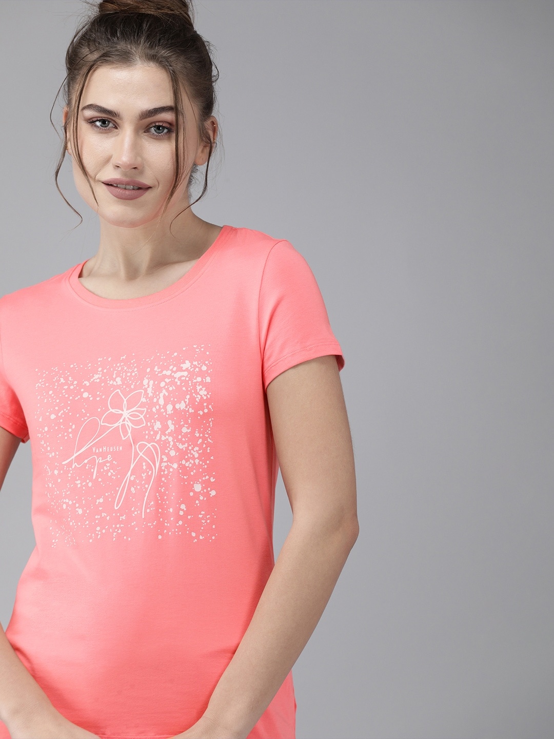 

Van Heusen Women Coral Pink Floral Printed Lounge T-shirts