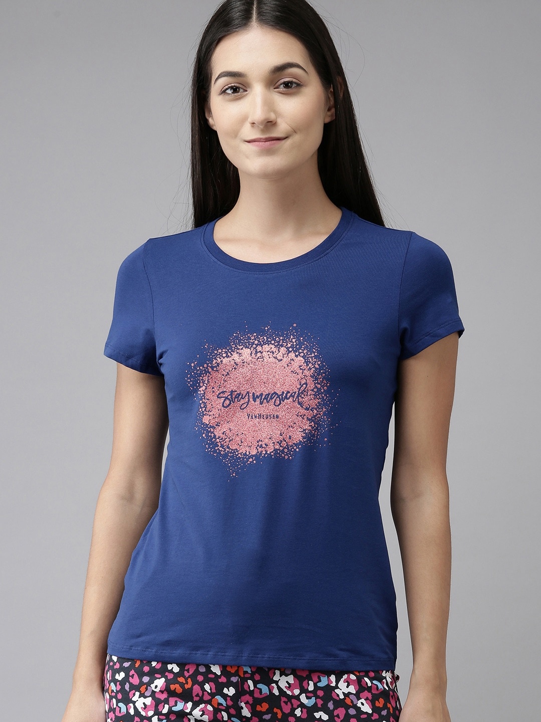 

Van Heusen Women Printed Round Neck Short Sleeve Lounge T-Shirt, Blue