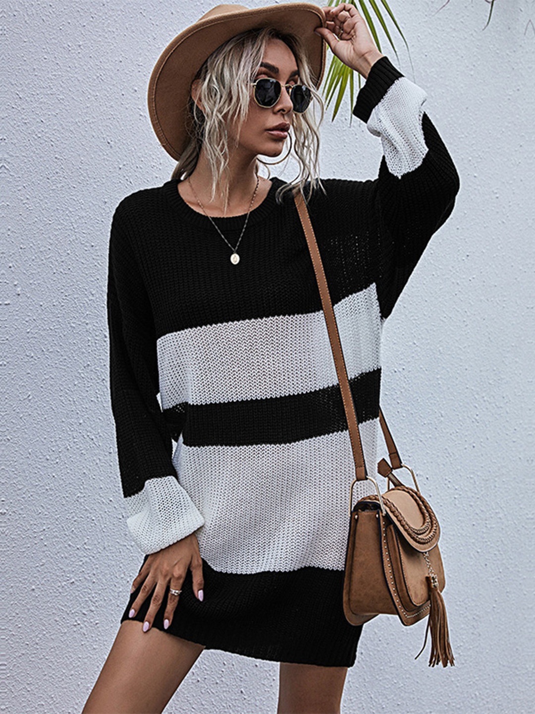 

URBANIC Black & White Colourblocked Jumper Dress