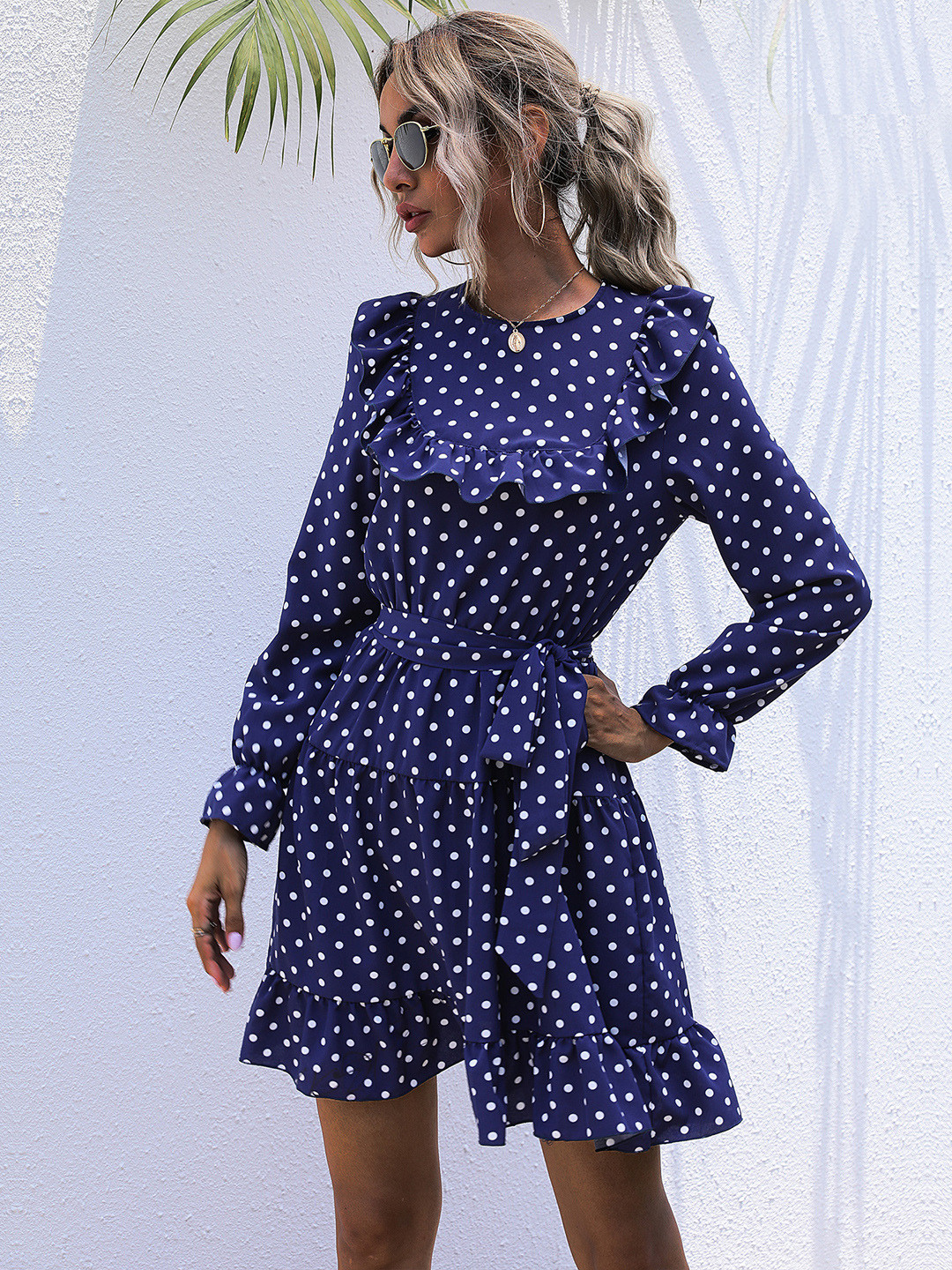 

URBANIC Navy Blue & White A-Line Mini Dress