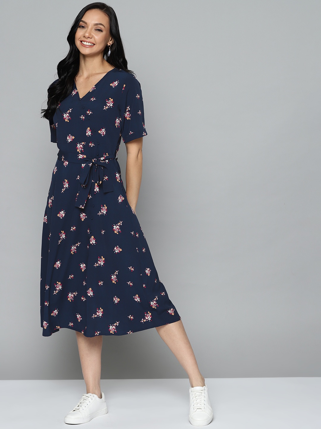 

Mast & Harbour Women Navy Blue Floral Fantasy Dress