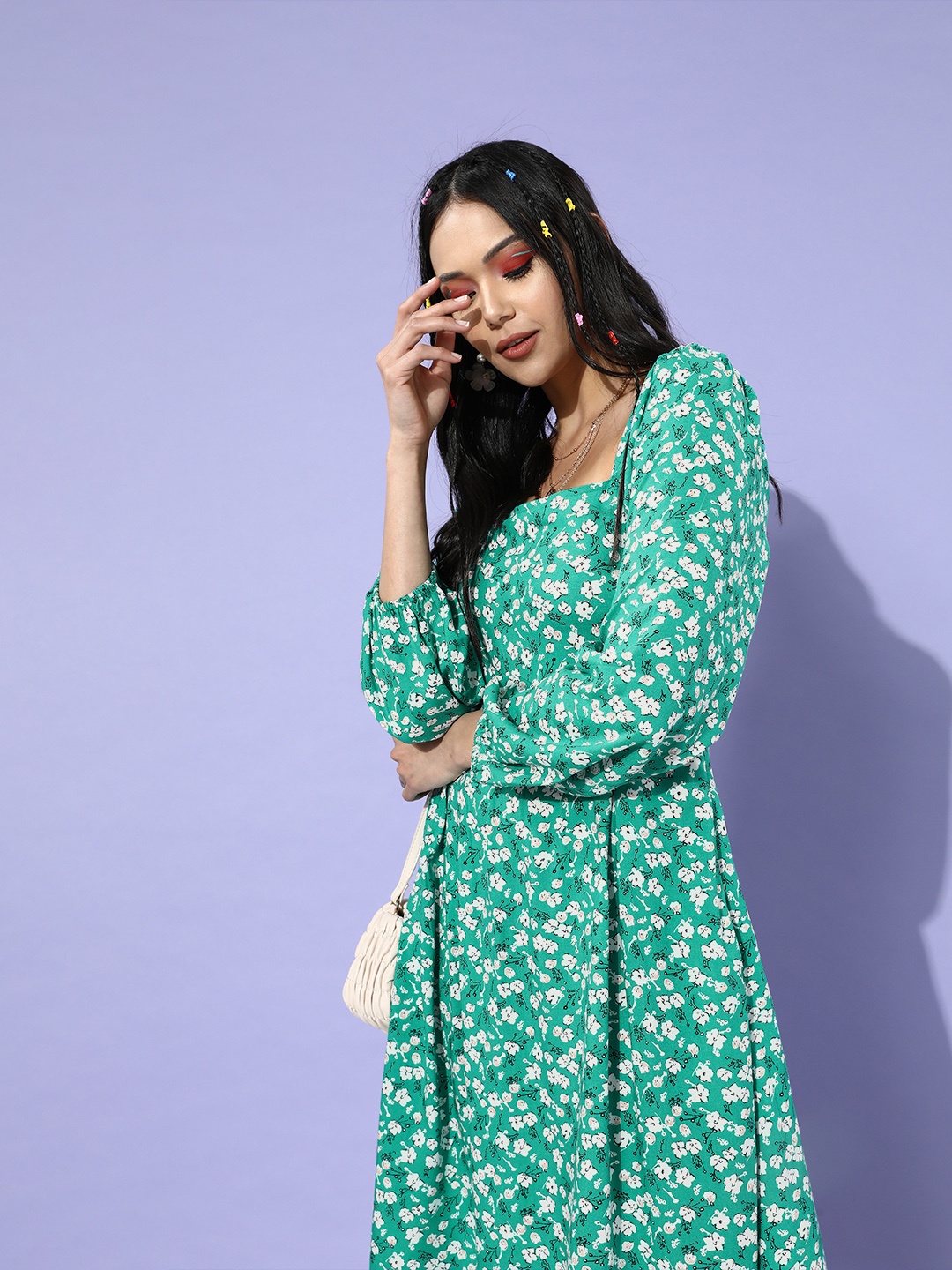 

Mast & Harbour Women Enchanting Sea Green Romantic Florals Dress