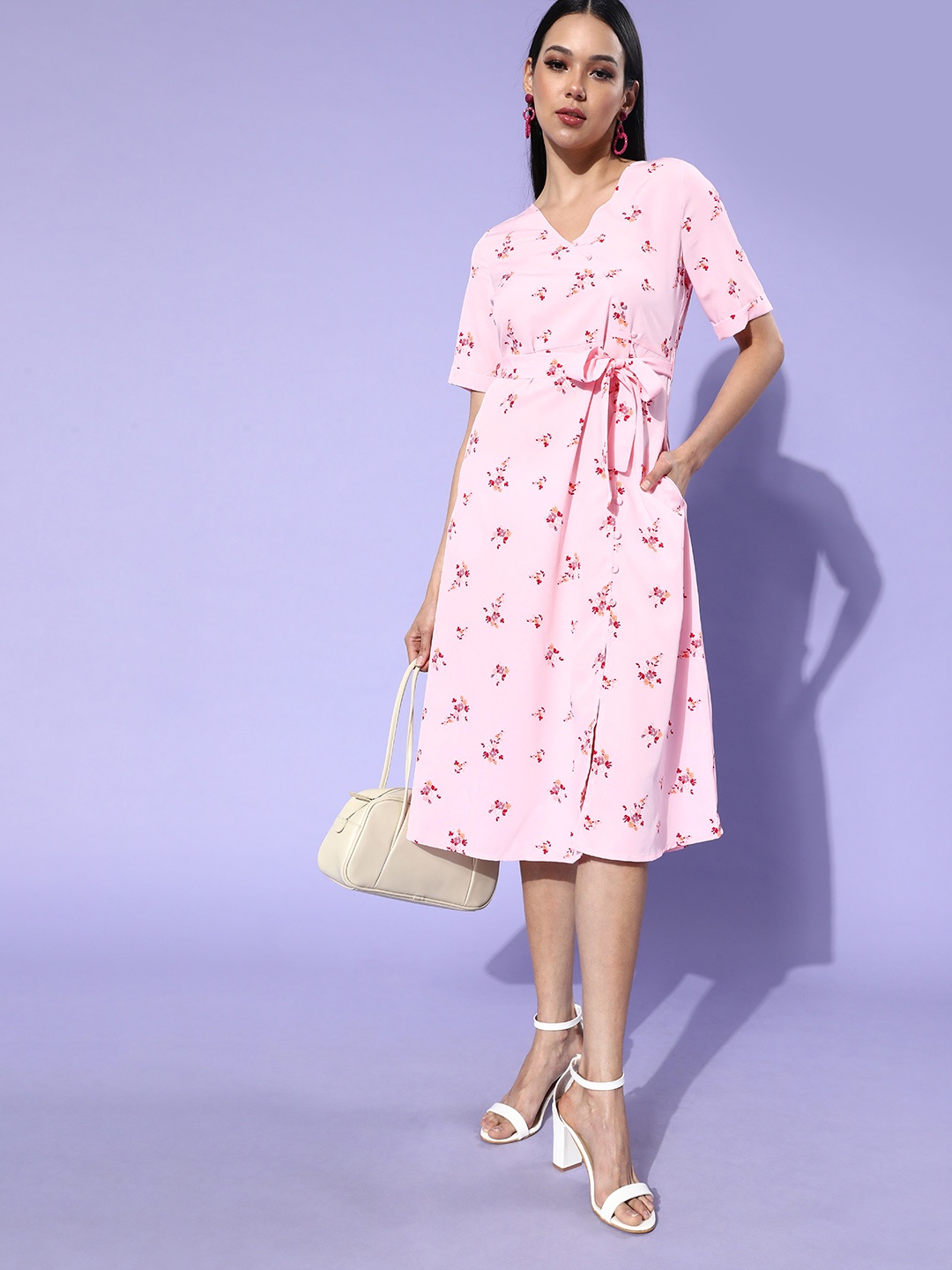 

Mast & Harbour Women Pink Floral Cinched Waist Dress