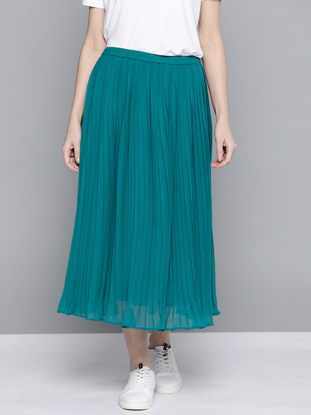 

Mast & Harbour Women Teal Accordian Pleated Flared Skirt