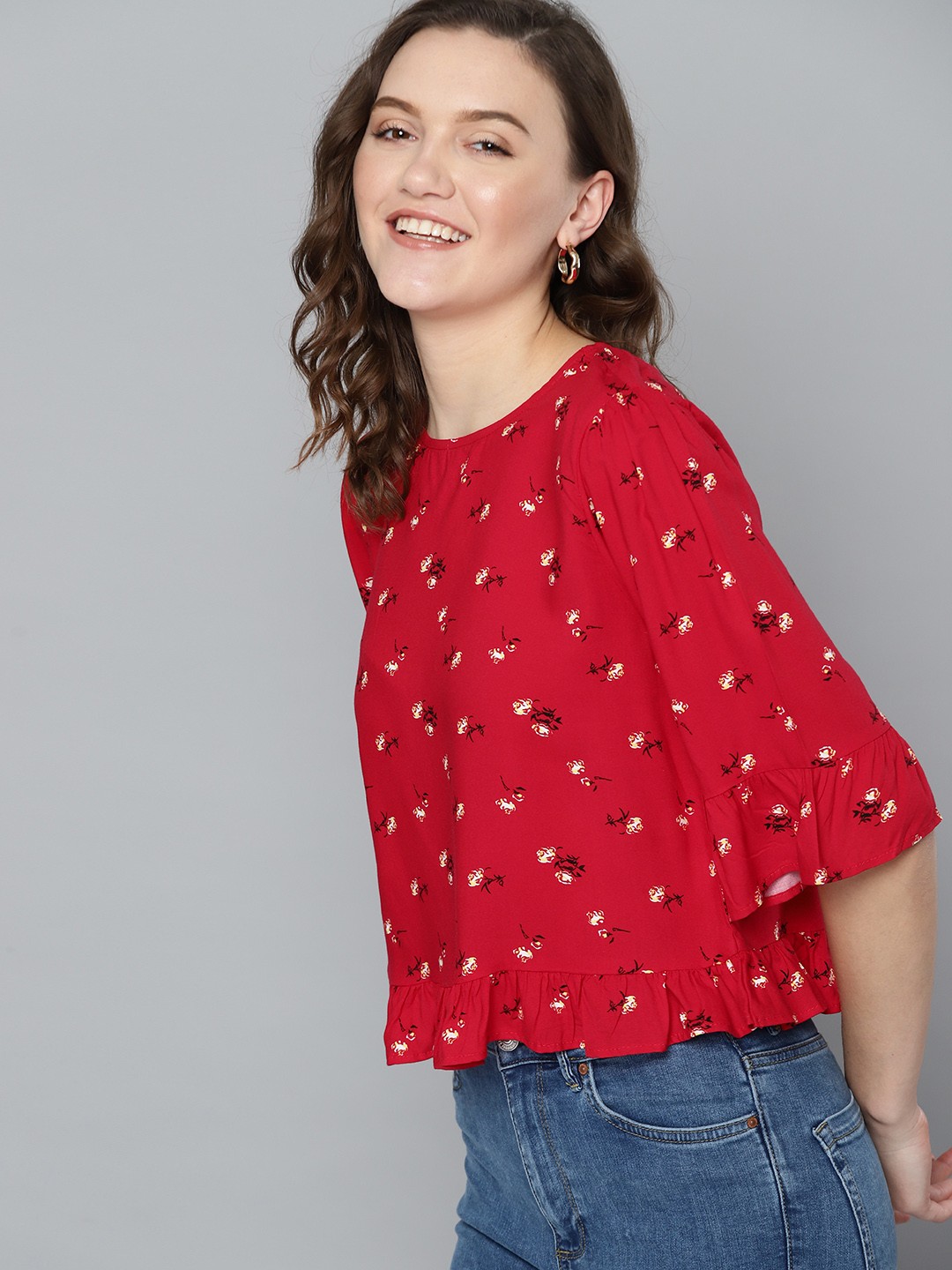 

Mast & Harbour Red & Black Ruffles Regular Top
